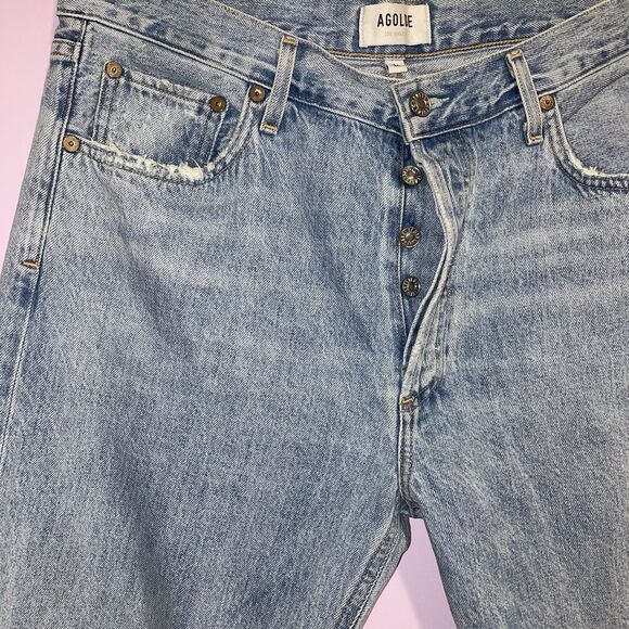 AGOLDE Jamie High Rise Classic Jeans Women Size 31 Distressed Light Wash - Picture 5 of 10